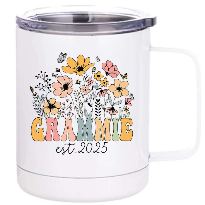 Grammie Est. 2025 Flower Groovy Retro Hippie Wildflower Front & Back 12oz Stainless Steel Tumbler Cup