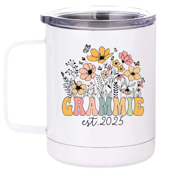 Grammie Est. 2025 Flower Groovy Retro Hippie Wildflower Front & Back 12oz Stainless Steel Tumbler Cup