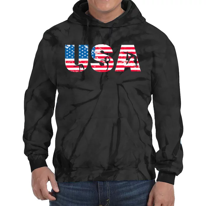 Gymnastics Enthusiasts American Flag Usa Gymnast Vintage Tie Dye Hoodie