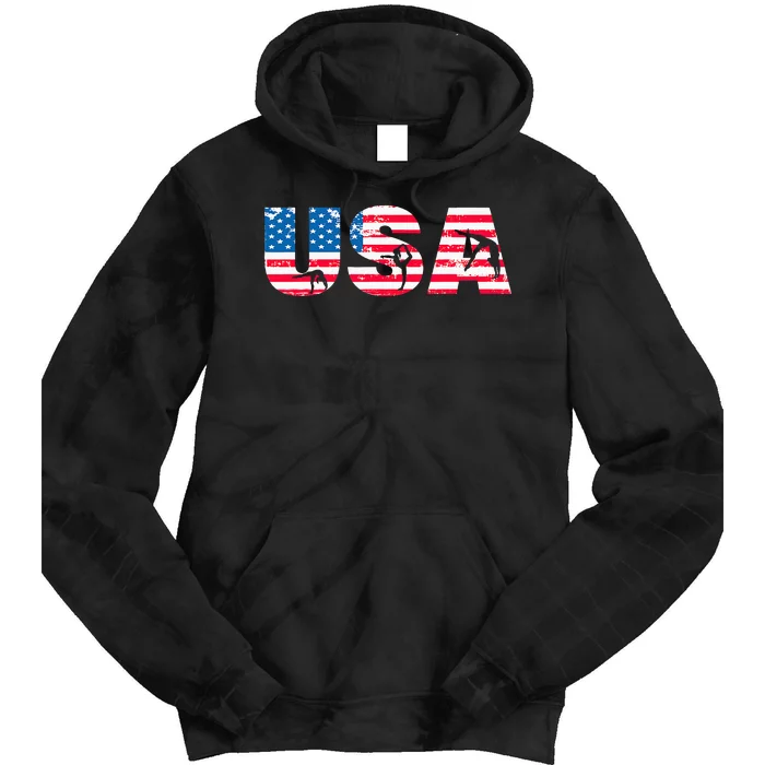 Gymnastics Enthusiasts American Flag Usa Gymnast Vintage Tie Dye Hoodie