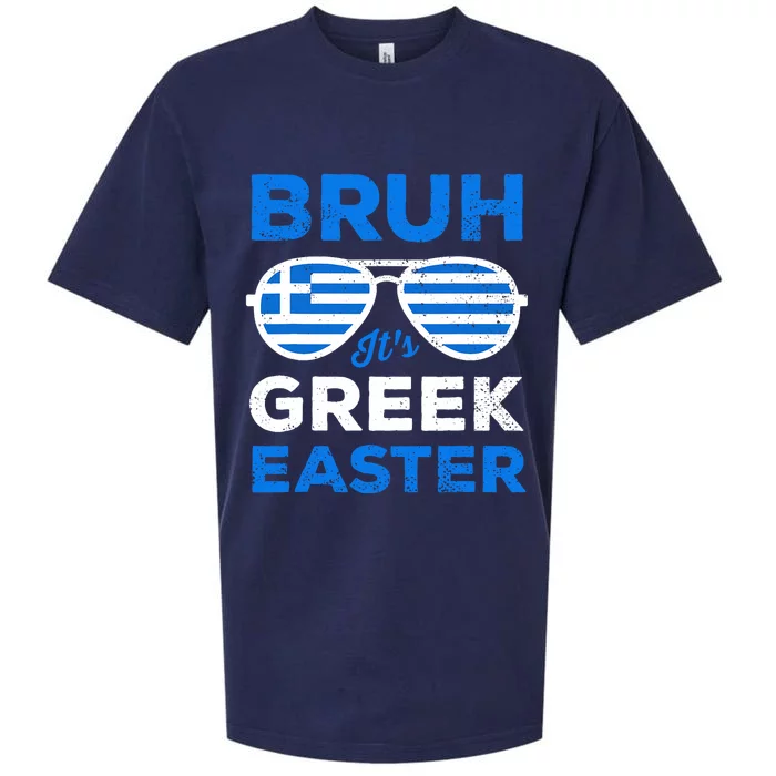 Greek Easter Bruh Funny Retro Sunglasses Greek Easter Sueded Cloud Jersey T-Shirt