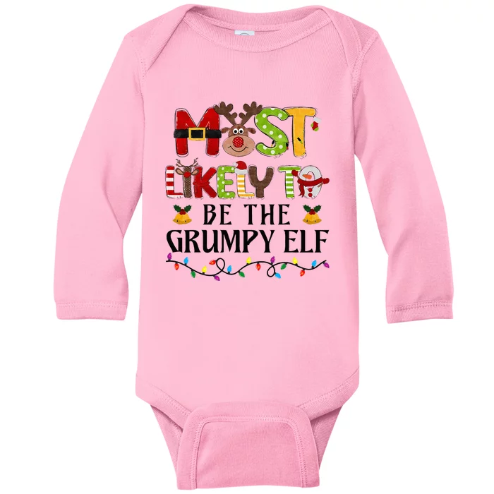 Grumpy Elf Christmas Family Matching Set Baby Long Sleeve Bodysuit