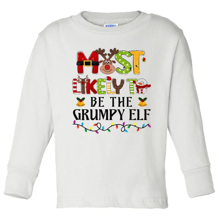 Grumpy Elf Christmas Family Matching Set Toddler Long Sleeve Shirt