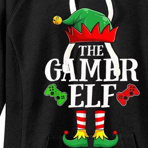 Gamer Elf Christmas Santa Hat Funny Family Pajama Set Women's Fleece Hoodie