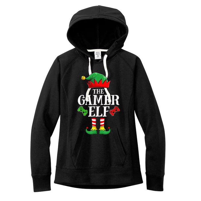 Gamer Elf Christmas Santa Hat Funny Family Pajama Set Women's Fleece Hoodie