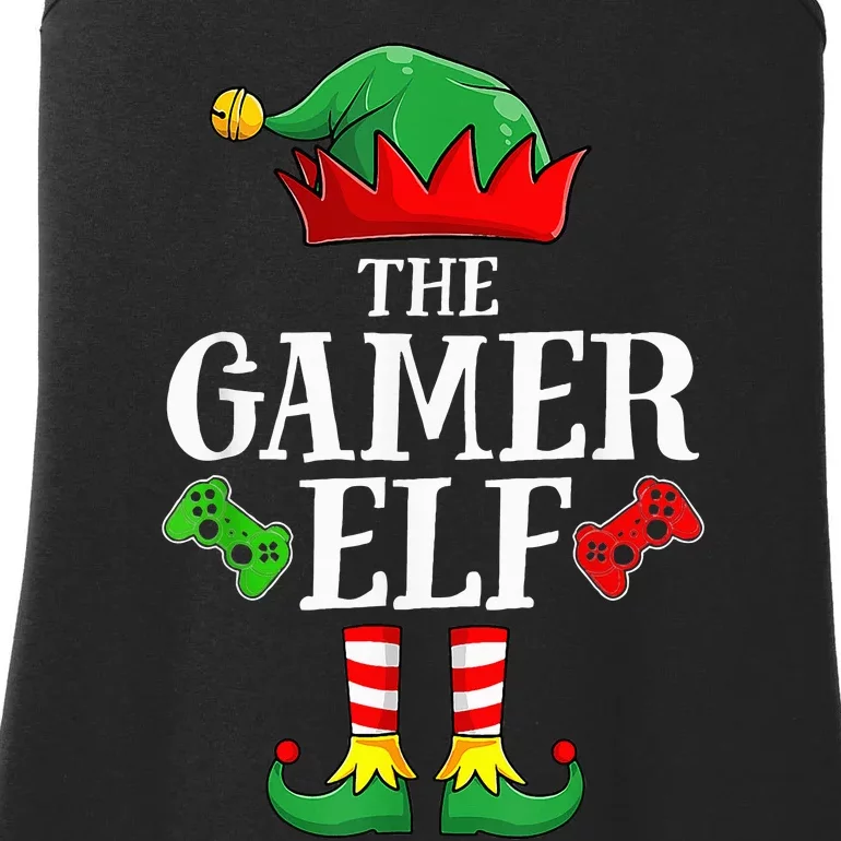 Gamer Elf Christmas Santa Hat Funny Family Pajama Set Ladies Essential Tank