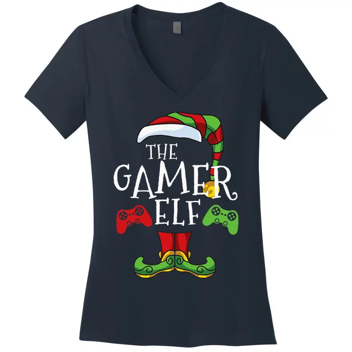 Gamer Elf Christmas Family Matching Funny IM The Gaming Elf Women's V-Neck T-Shirt