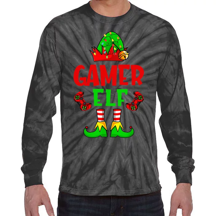 Gamer Elf Christmas Matching Family Group Video Games Xmas Tie-Dye Long Sleeve Shirt