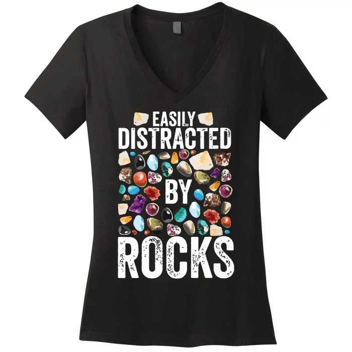 Geology Easily Distracted By Rocks For Geologist Women's V-Neck T-Shirt