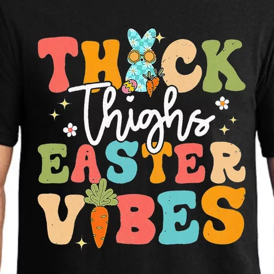 Groovy Easter Day Thick Thighs Easter Vibes Cute Bunny Pajama Set