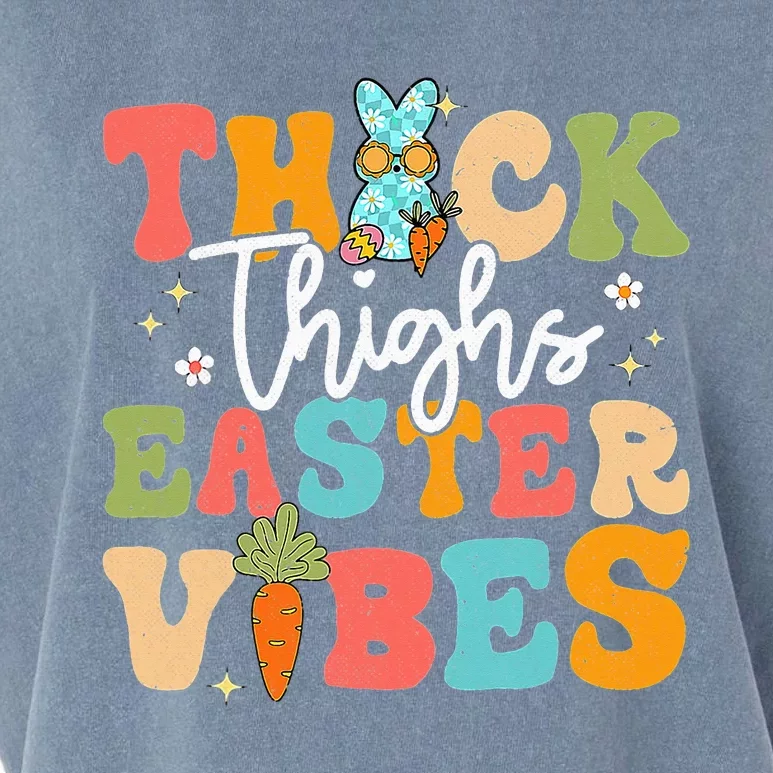 Groovy Easter Day Thick Thighs Easter Vibes Cute Bunny Garment-Dyed Women's Muscle Tee