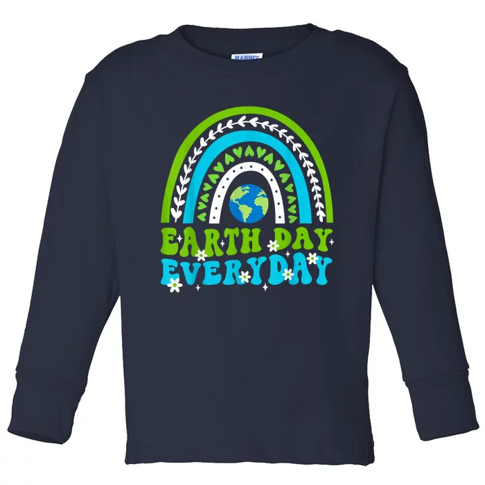 Groovy Earth Day Save Our Home Go Planet Rainbow Earth Toddler Long Sleeve Shirt