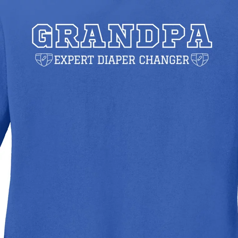 Grandpa Expert Diaper Changer Funny Dad Jokes Meaningful Gift Ladies Long Sleeve Shirt