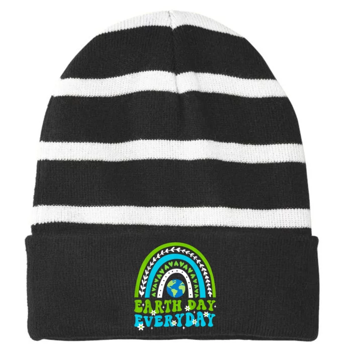 Groovy Earth Day Save Our Home Go Planet Rainbow Earth Striped Beanie with Solid Band