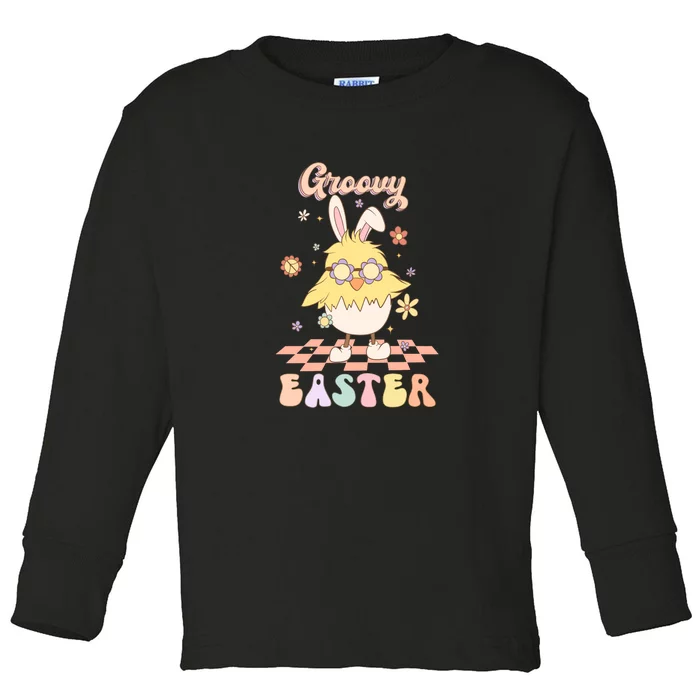 Groovy Easter Funny Chick Retro Easter Day Toddler Long Sleeve Shirt