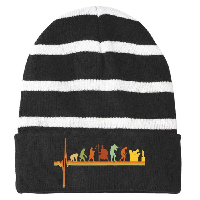 Gaming Evolution Funny Retro Video Game Console Gamer Striped Beanie with Solid Band