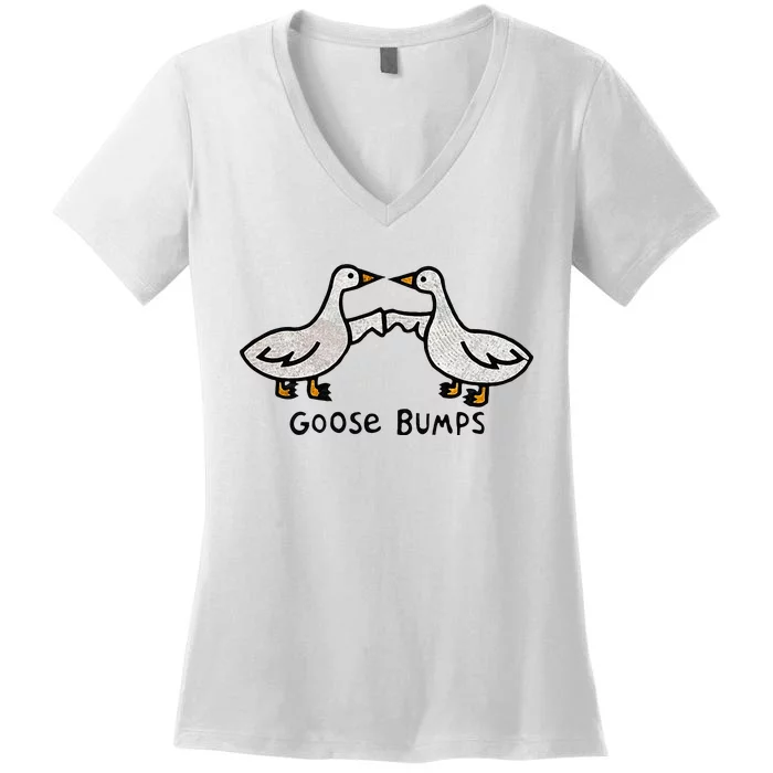 Goose Embroidered Goose Bumps Silly Goose Women's V-Neck T-Shirt