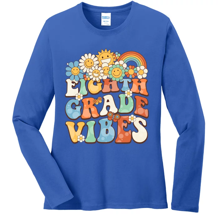 Groovy Eighth Grade Vibes Retro Teacher First Day Of School Gift Ladies Long Sleeve Shirt