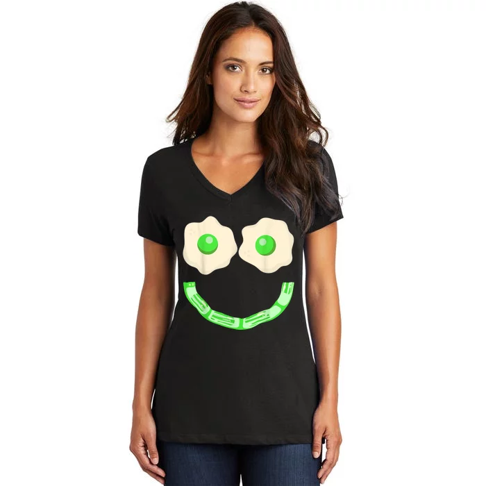 Green Eggs Ham Smile Face Brunch Breakfast Costume Women's V-Neck T-Shirt