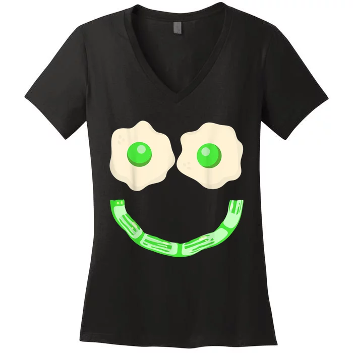 Green Eggs Ham Smile Face Brunch Breakfast Costume Women's V-Neck T-Shirt