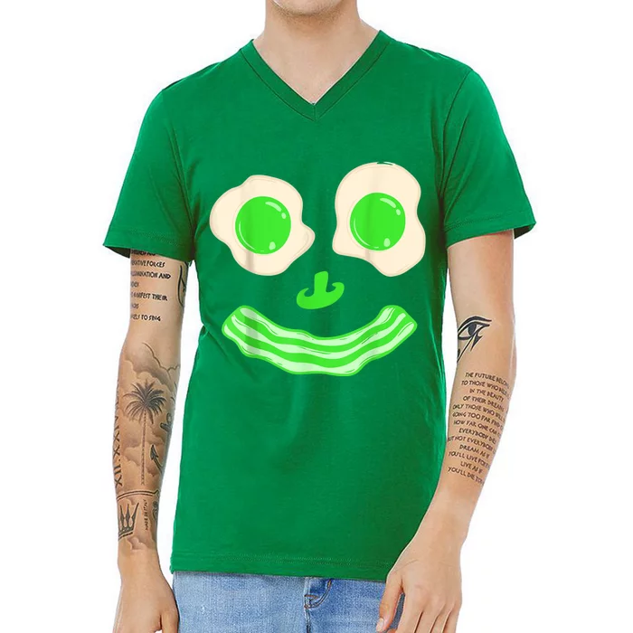 Green Eggs Ham Smile Face Brunch Breakfast Costume V-Neck T-Shirt