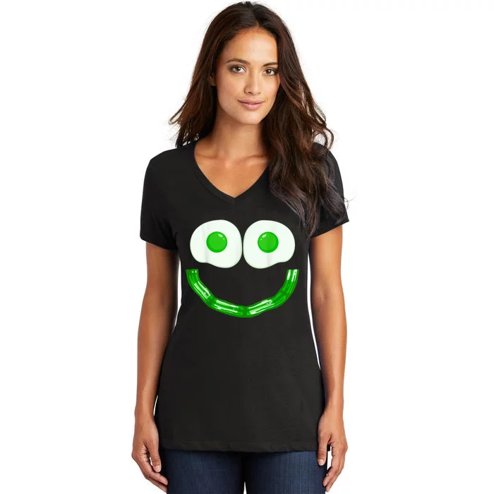 Green Eggs Ham Smile Face Brunch Breakfast Costume Women's V-Neck T-Shirt