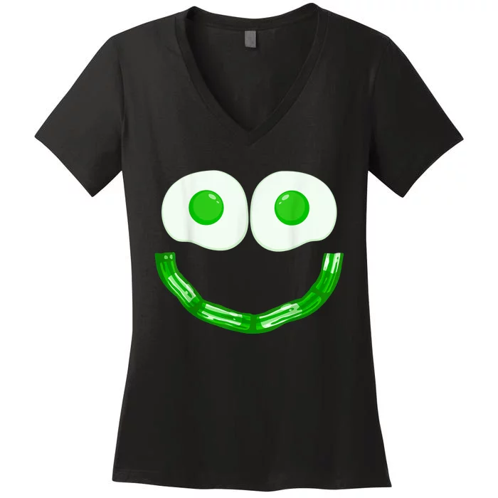 Green Eggs Ham Smile Face Brunch Breakfast Costume Women's V-Neck T-Shirt