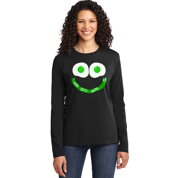 Green Eggs Ham Smile Face Brunch Breakfast Costume Ladies Long Sleeve Shirt