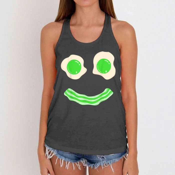 Green Eggs Ham Smile Face St Patrick's Day Women's Knotted Racerback Tank