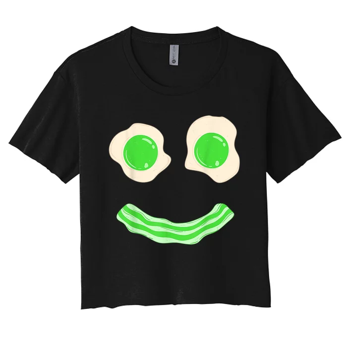 Green Eggs Ham Smile Face St Patrick's Day Women's Crop Top Tee