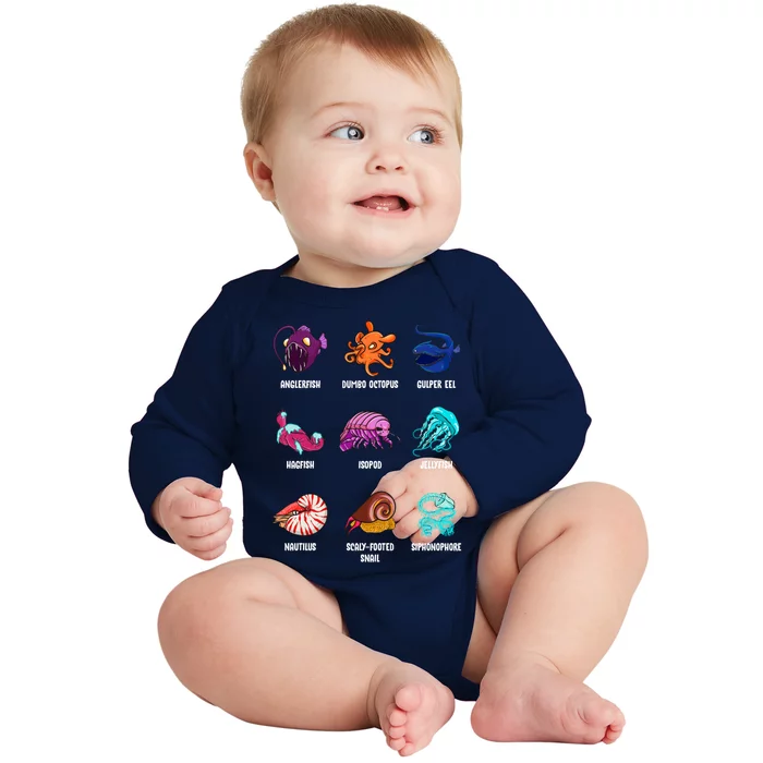 Gulper Eel Isopod Jellyfish Nautilus Octopus Hagfish Gift Baby Long Sleeve Bodysuit