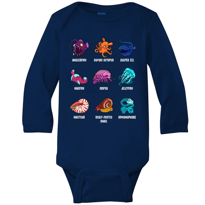 Gulper Eel Isopod Jellyfish Nautilus Octopus Hagfish Gift Baby Long Sleeve Bodysuit