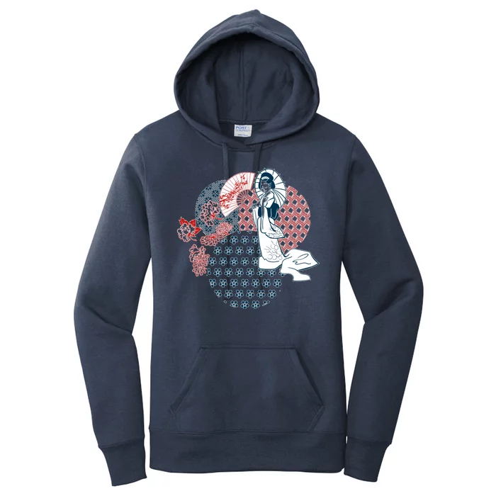 Geisha Fan Parasol Abstract Women's Pullover Hoodie