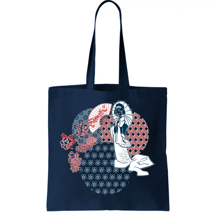 Geisha Fan Parasol Abstract Tote Bag