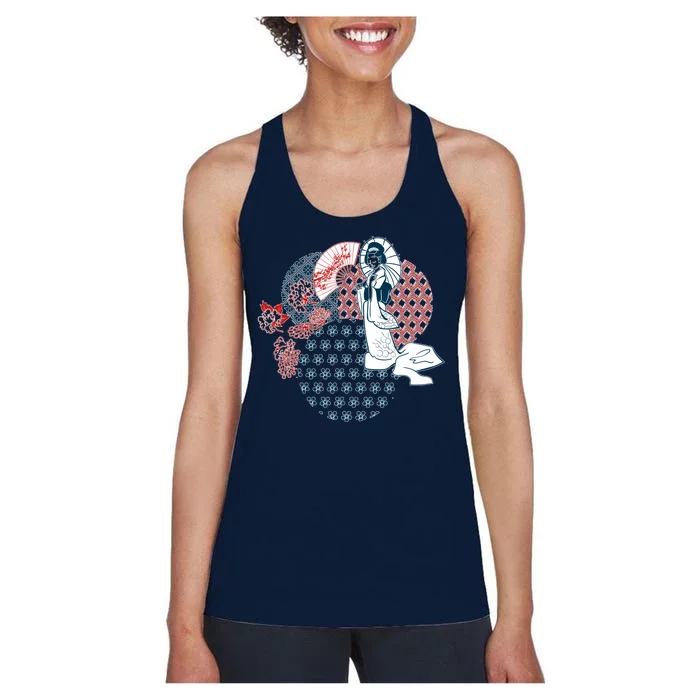 Geisha Fan Parasol Abstract Women's Racerback Tank