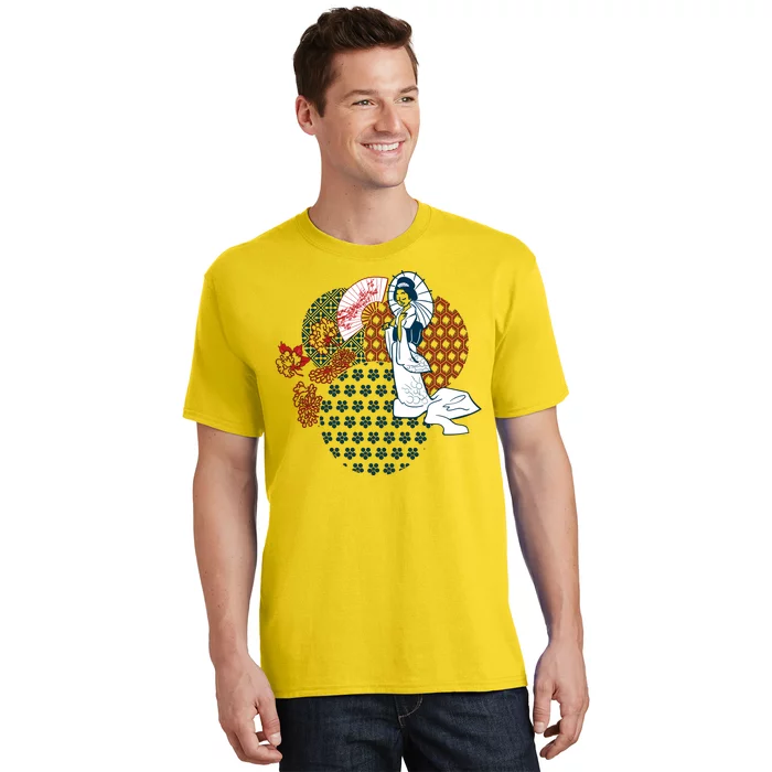 Geisha Fan Parasol Abstract T-Shirt