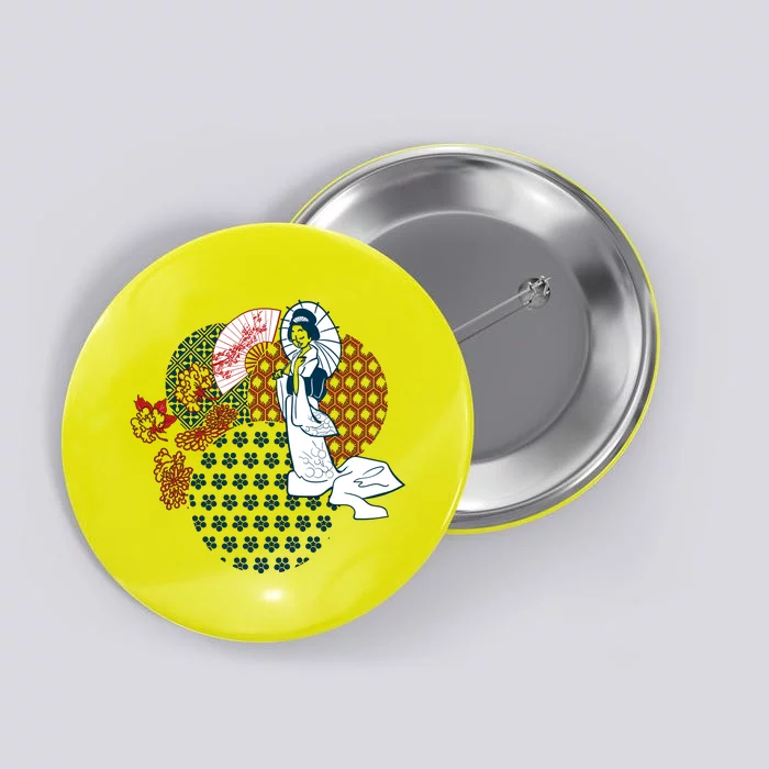 Geisha Fan Parasol Abstract Button