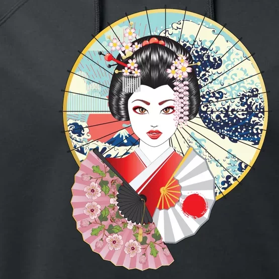 Geisha Great Wave Frame Fans Performance Fleece Hoodie