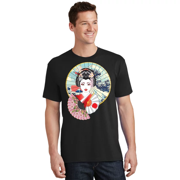 Geisha Great Wave Frame Fans T-Shirt