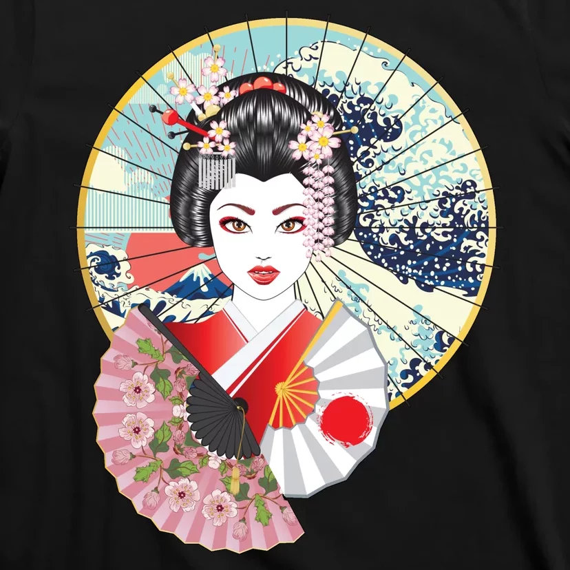 Geisha Great Wave Frame Fans T-Shirt