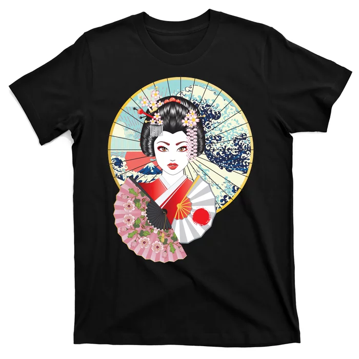 Geisha Great Wave Frame Fans T-Shirt