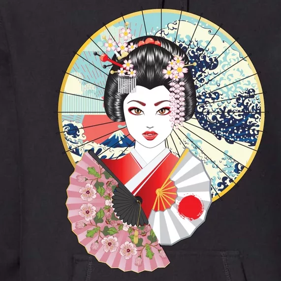 Geisha Great Wave Frame Fans Premium Hoodie