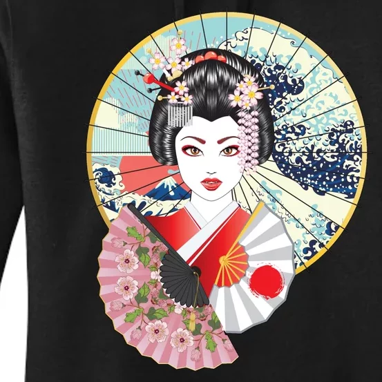 Geisha Great Wave Frame Fans Women's Pullover Hoodie