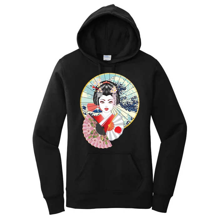 Geisha Great Wave Frame Fans Women's Pullover Hoodie