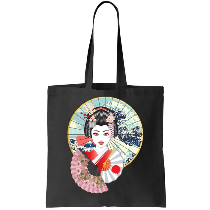 Geisha Great Wave Frame Fans Tote Bag