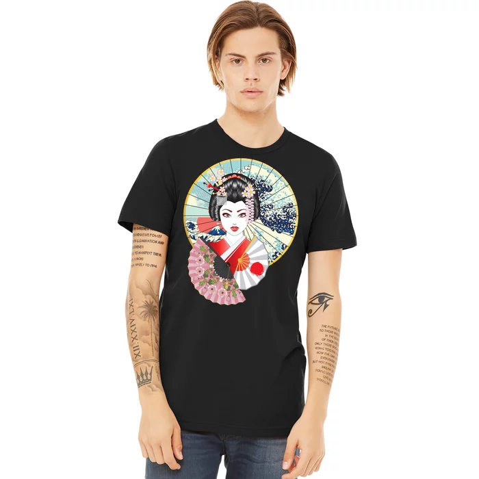 Geisha Great Wave Frame Fans Premium T-Shirt