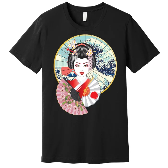 Geisha Great Wave Frame Fans Premium T-Shirt