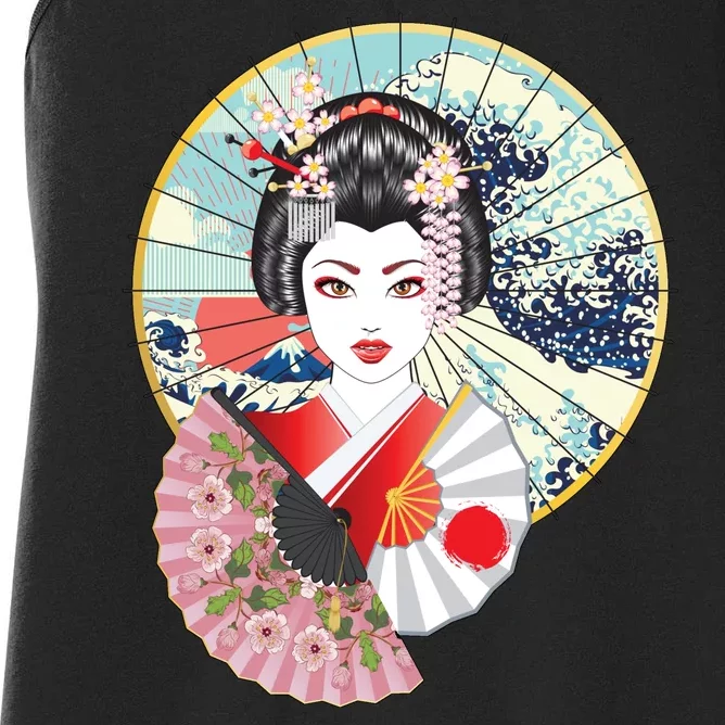 Geisha Great Wave Frame Fans Women's Racerback Tank