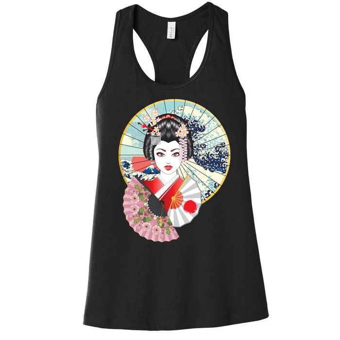 Geisha Great Wave Frame Fans Women's Racerback Tank