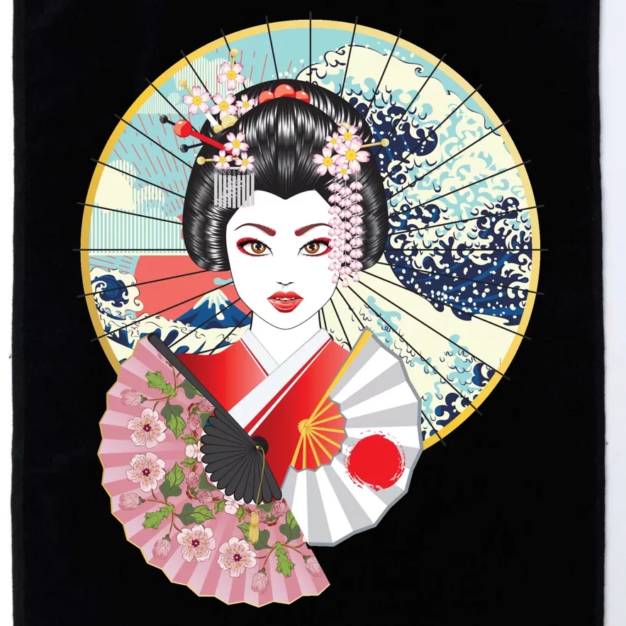 Geisha Great Wave Frame Fans Platinum Collection Golf Towel